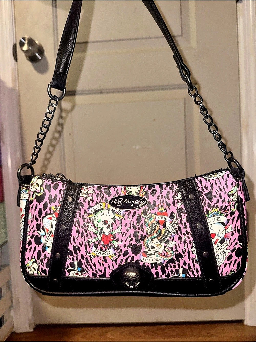 Ed Hardy Hazel Pink Shoulder Bag Pink & Black